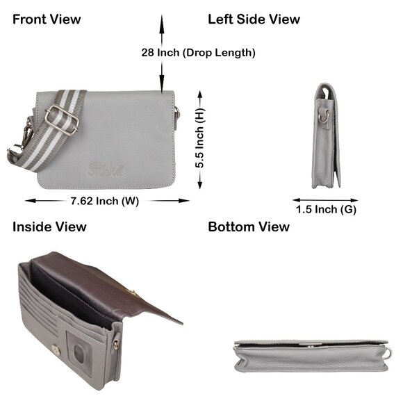 Leather Grey Crossbody Shoulder Bag – Sling Messenger Bag for Work, Daily Use - Picture 3 of 10